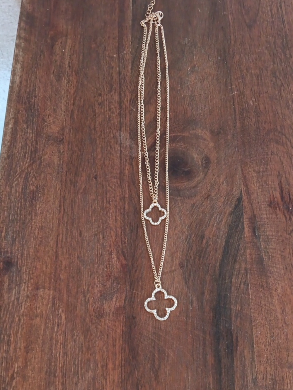 Gold Tone Double-Layer Clover Pendant Necklace